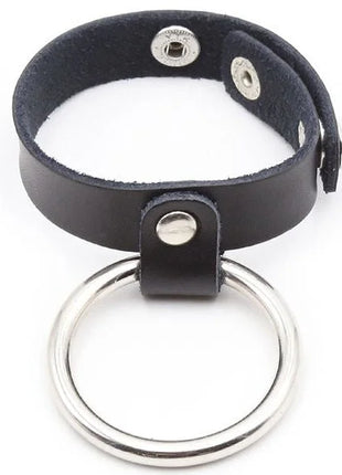 Schwarzes lederhalsband ohmama fetish mit silbernem doppelt ring metallanhänger penisring