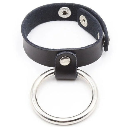 Schwarzes lederhalsband ohmama fetish mit silbernem doppelt ring metallanhänger penisring