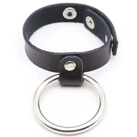 Schwarzes lederhalsband ohmama fetish mit silbernem doppelt ring metallanhänger penisring