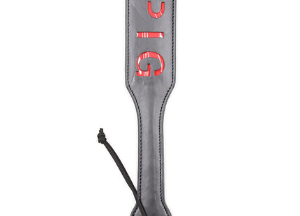 Ohmama fetish pig paddel schwarzes leder paddle mit roter prägung big und schwarzer kordel am griff