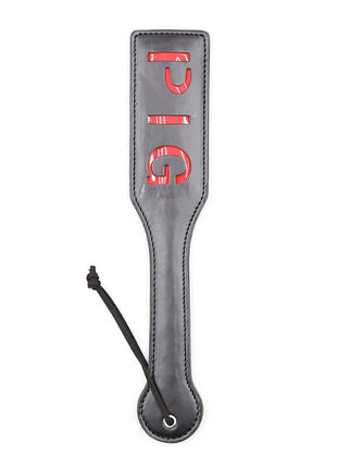 Ohmama fetish pig paddel schwarzes leder paddle mit roter prägung big und schwarzer kordel am griff