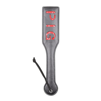 Ohmama fetish pig paddel schwarzes leder paddle mit roter prägung big und schwarzer kordel am griff