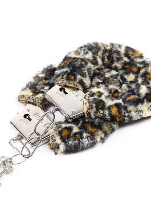 Ohmama fetish samt furlined metall handgelenk-manschetten mit pelzigem leopardmuster und schlüssel