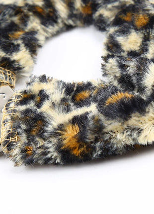 Ohmama fetish samt furlined metall handgelenk-manschetten mit pelzigem leopardmuster und silberner schnalle