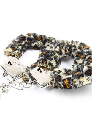 Furry leopard-print samt furlined metall handgelenk-manschetten mit silbernen schlössern und schlüsseln von ohmama