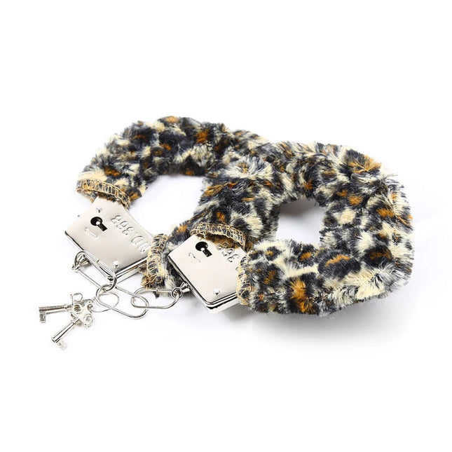 Furry leopard-print samt furlined metall handgelenk-manschetten mit silbernen schlössern und schlüsseln von ohmama