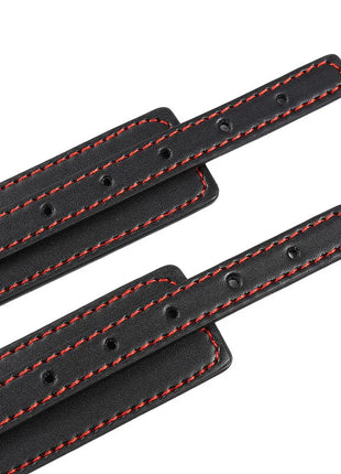 Ohmama fetish schwarze leder armbänder mit roten nähte und löchern zur größenanpassung für kleine handgelenke
