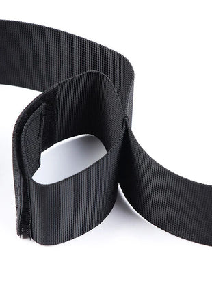 Schwarzer gewebe-nylonstreifen ohmama fetish spreizer soft bar handgelenkfessel mit verstärkter schlaufe und reißverschlussverschluss