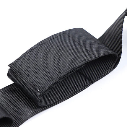 Schwarzer nylonriemen mit verstärkter schlaufe und genähten kanten für ohmama fetish spreader soft bar handgelenkfesseln