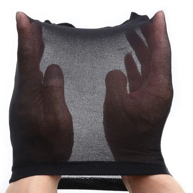 Ohmama fetish schwarze transparente mesh handschuhe mit enger passform aus schwarzem kopf material