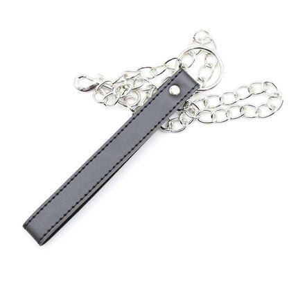 Ohmama fetish untersuchungshalsband mit leine schwarzes leder mit silbernen metallgliedern und robustem karabiner