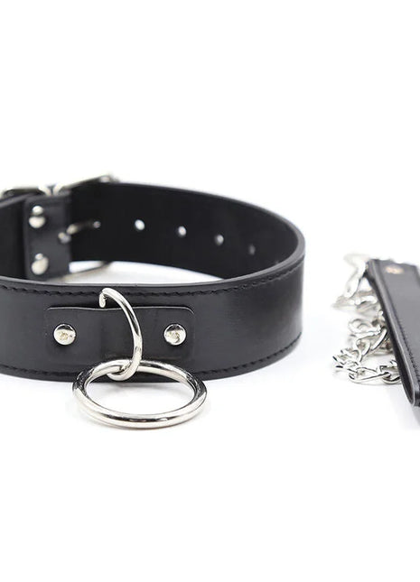 Schwarzes lederhalsband mit silbernen metallringen und nieten ohmama fetish untersuchungshalsband mit leine