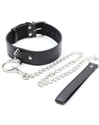 Ohmama fetish schwarzes lederhalsband mit silberner kettleine und passendem handgelenkriemen