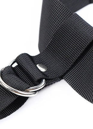 Ohmama fetish verstellbarer hogtie mit schwarzem gewebtem nylongurt und silberner d-ring schnalle