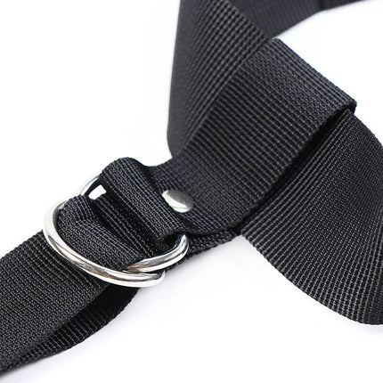 Ohmama fetish verstellbarer hogtie mit schwarzem gewebtem nylongurt und silberner d-ring schnalle