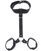 Schwarzes nylon-harness verstellbarer hogtie mit silbernen metallbeschlägen und verstellbaren hals- und armfesseln von OHMAMA Fetish