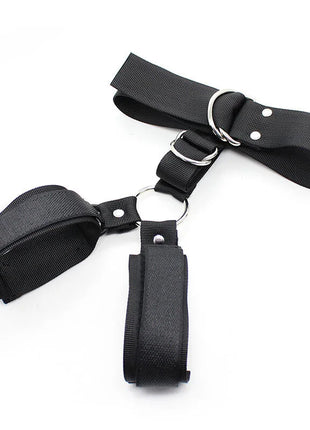 Ohmama fetish verstellbarer hogtie aus schwarzem stoff mit metallringen und verstellbaren riemen für bondage
