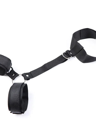 Schwarzes fabric handgelenk- und fußgelenkfesselset mit metallschlaufe verstellbar hogtie von ohmama fetish
