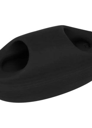 Schwarzes ohmama fingerhut mit zwei ovalen ausschnitten aus silikon und fünf vibrationsmodi
