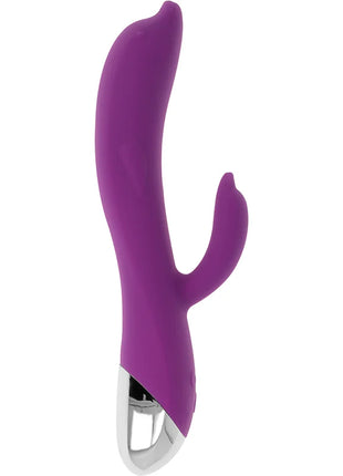 Ohmama flexibler delfin-vibrator 22 cm aus lila silikon mit silbernem metallischer basis in hasenform