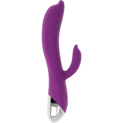 Ohmama flexibler delfin-vibrator 22 cm aus lila silikon mit silbernem metallischer basis in hasenform