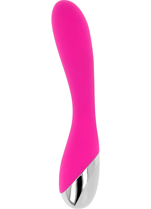 Ein flexibler ohmama vibrator in pink aus silikon mit glattem design und silberner metallspitze für g-punkt-stimulation