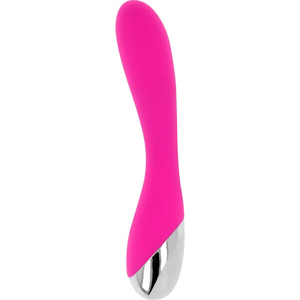 Ein flexibler ohmama vibrator in pink aus silikon mit glattem design und silberner metallspitze für g-punkt-stimulation