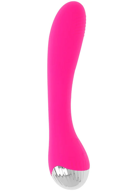 Vibrant pink silikon vibrator ohmama flexibler vibrator g-punkt-stimulation 19 cm mit schlankem, gebogenem design und silberner spitze