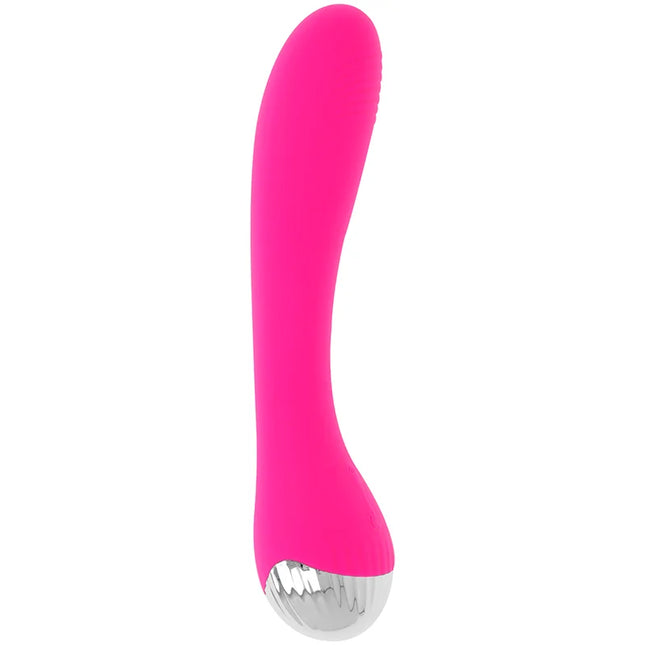 Vibrant pink silikon vibrator ohmama flexibler vibrator g-punkt-stimulation 19 cm mit schlankem, gebogenem design und silberner spitze