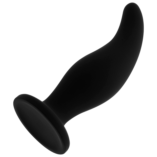 Schwarzer silikon-analsplug ohmama gebogener p-punkt 12 cm mit glatter, geschwungener form und rundem fuß