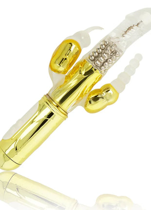 Ohmama goldener multifunktionsvibrator goldfarbener transparenter kunststoff mit metall und silberperlen in hasenform