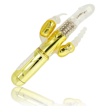 Ohmama goldener multifunktionsvibrator goldfarbener transparenter kunststoff mit metall und silberperlen in hasenform
