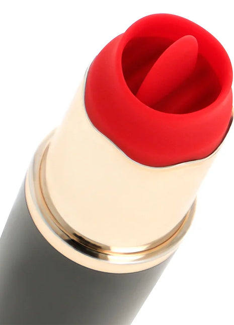 Ohmama lippenstift mit vibrierender zunge roter silikon vibrator mit goldfarbenem metallverschluss und schwarzem körper