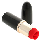 Ohmama lippenstift mit vibrierender zunge in schwarz mit goldband und roter silikonspitze gelegen in schlankem zylinder