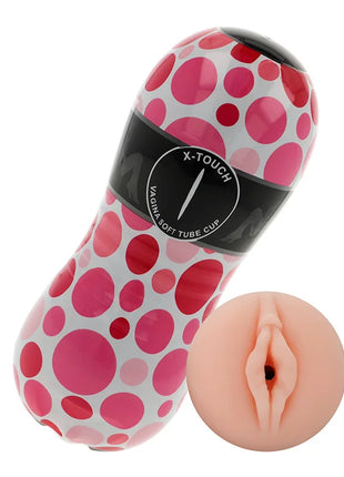Ohmama masturbator mit vagine vibration rosa gepunkteter weicher x-touch schlauchbecher mit hautfarbenem silikon einsatz