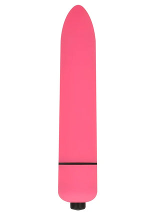 Ein rosafarbener ohmama mini-vibrationskugel 9 cm aus silikon mit glattem konischem design und schwarzer basis