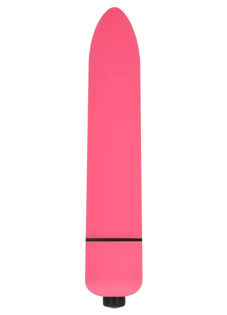 Ein rosafarbener ohmama mini-vibrationskugel 9 cm aus silikon mit glattem konischem design und schwarzer basis