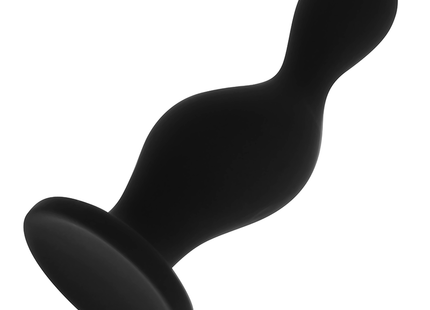 Schwarzer silikon analplug ohmama p-point 12 cm mit glatter glänzender oberfläche und ergonomischem wellendesign