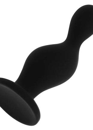 Schwarzer silikon analplug ohmama p-point 12 cm mit glatter glänzender oberfläche und ergonomischem wellendesign