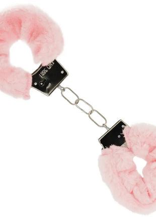 Ohmama paar-set nummer 1 pinke kuschelige handschellen mit schwarzen metallverschlüssen und silberner kettenglied