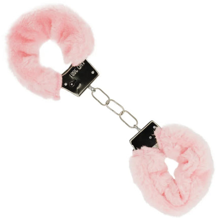 Ohmama paar-set nummer 1 pinke kuschelige handschellen mit schwarzen metallverschlüssen und silberner kettenglied