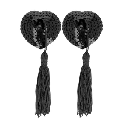 Ohmama paar-set nummer 5 schwarze herzförmige Pailletten Haft-BH-Clips mit passenden Quasten
