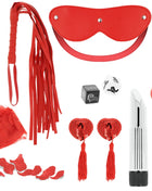 Rotes leder-blindfold mit silbernen nieten aus dem ohmama paar-set nummer 6