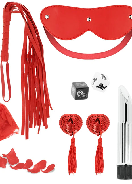 Rotes leder-blindfold mit silbernen nieten aus dem ohmama paar-set nummer 6