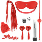 Rotes leder-blindfold mit silbernen nieten aus dem ohmama paar-set nummer 6