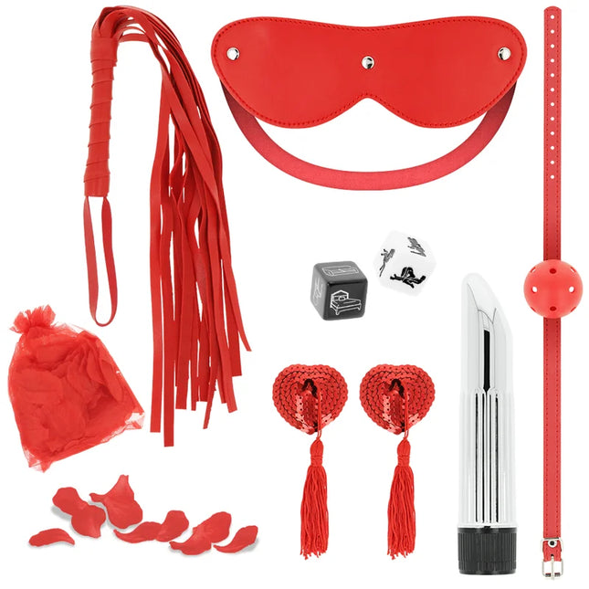 Rotes leder-blindfold mit silbernen nieten aus dem ohmama paar-set nummer 6