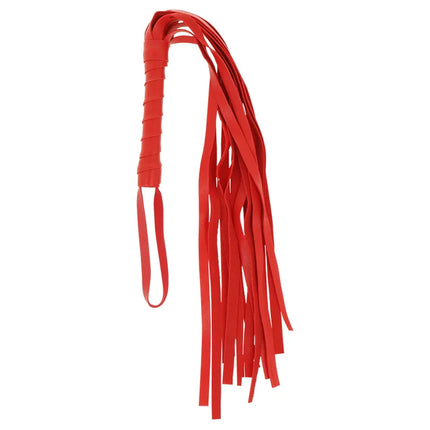 Rotes lederpeitsche mit strukturiertem griff und langen dünnen riemen aus dem ohmama paar-set nummer 6
