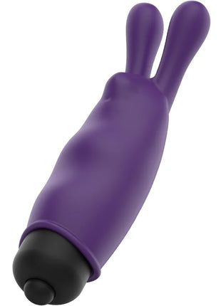 Lila silikonkaninchen-vibrator mit schwarzer abgerundeter spitze ohmama pocket vibe purple xmas edition
