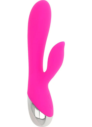 Vibrant pink silikon rabbit-vibrator ohmama mit 10 vibrationsmodi und elegantem silbernem metallfuß 19 cm lang