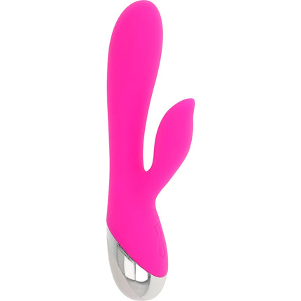 Vibrant pink silikon rabbit-vibrator ohmama mit 10 vibrationsmodi und elegantem silbernem metallfuß 19 cm lang